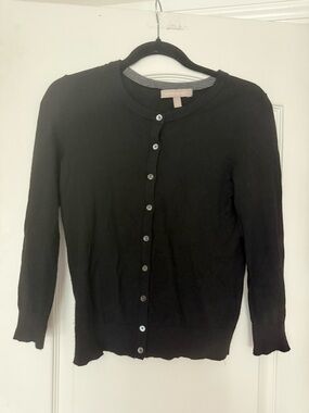 Banana Republic Black Silk Cotton Knit Button-Up Crew Neck Cardigan Small Layer